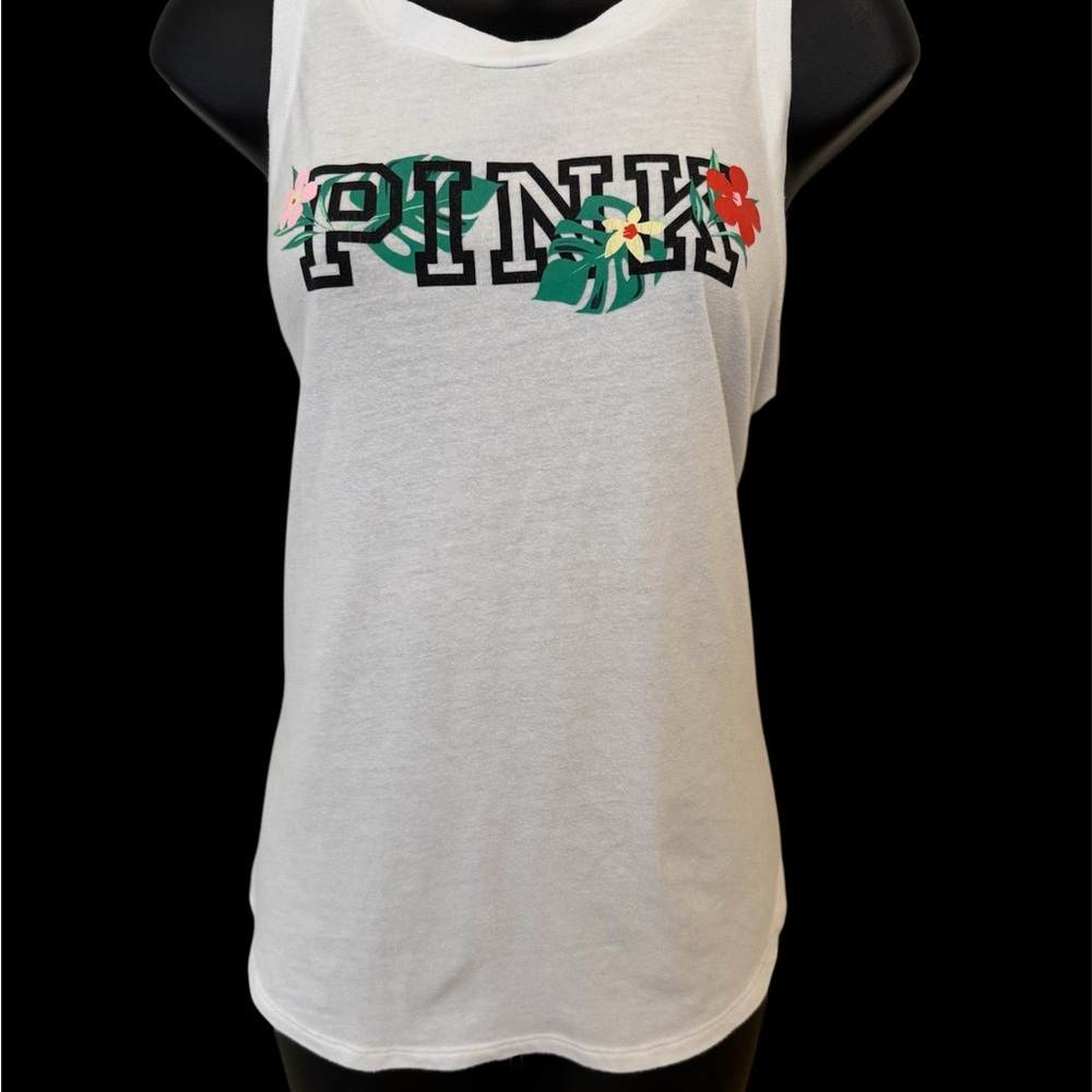 2 PINK Victoria's Secret White Graphic Tank Top
